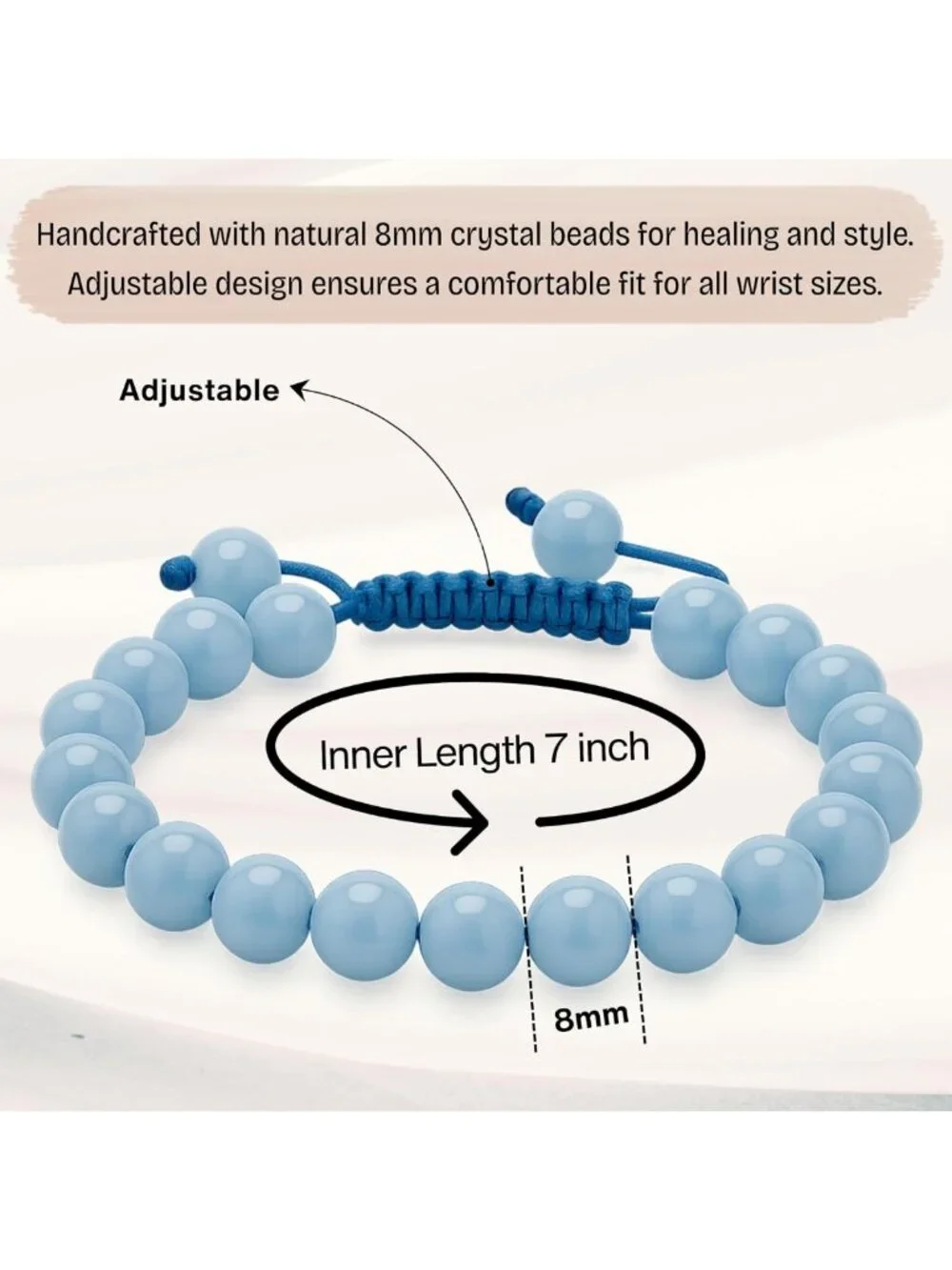 Angelite Healing Crystal Bracelet - 8mm Beaded Adjustable Gemstone Jewelry Gift